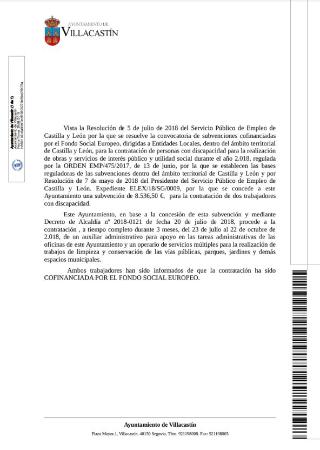 Imagen Información Pública: Contratación de dos trabajadores con discapacidad