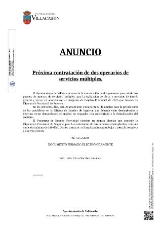 Imagen CONTRATACIÓN DE DOS OPERADORES